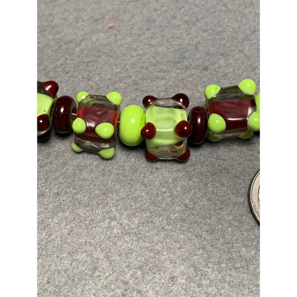 Handmade Lampwork Green & Brown Glass Beads - Picture 3 of 6